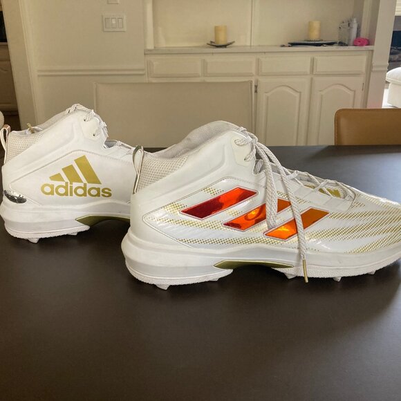 Adidas Nasty All American Bowl Football Cleats Men's Size 18 White Metallic Gold - Picture 2 of 9